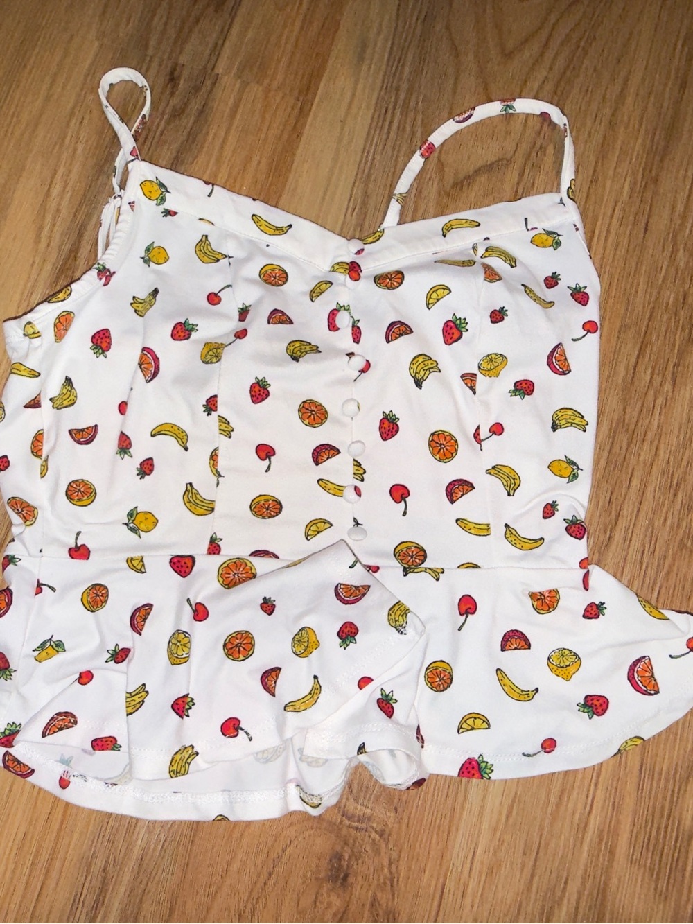 iris White Fruity Print Ruffle Tank Top
